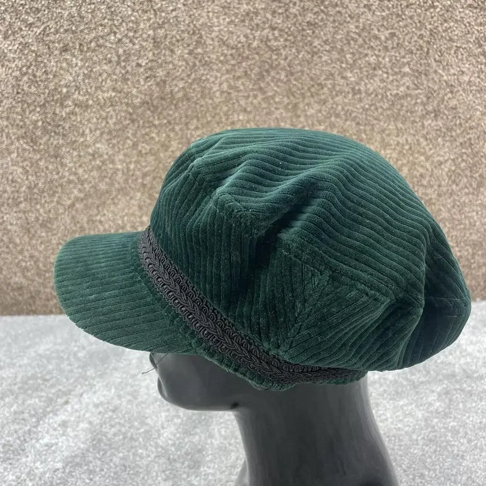 TOPSHOP FOREST GREEN CORDUROY BAKERS HAT BERET CAP PUFFY Y2K - Picture 3 of 7